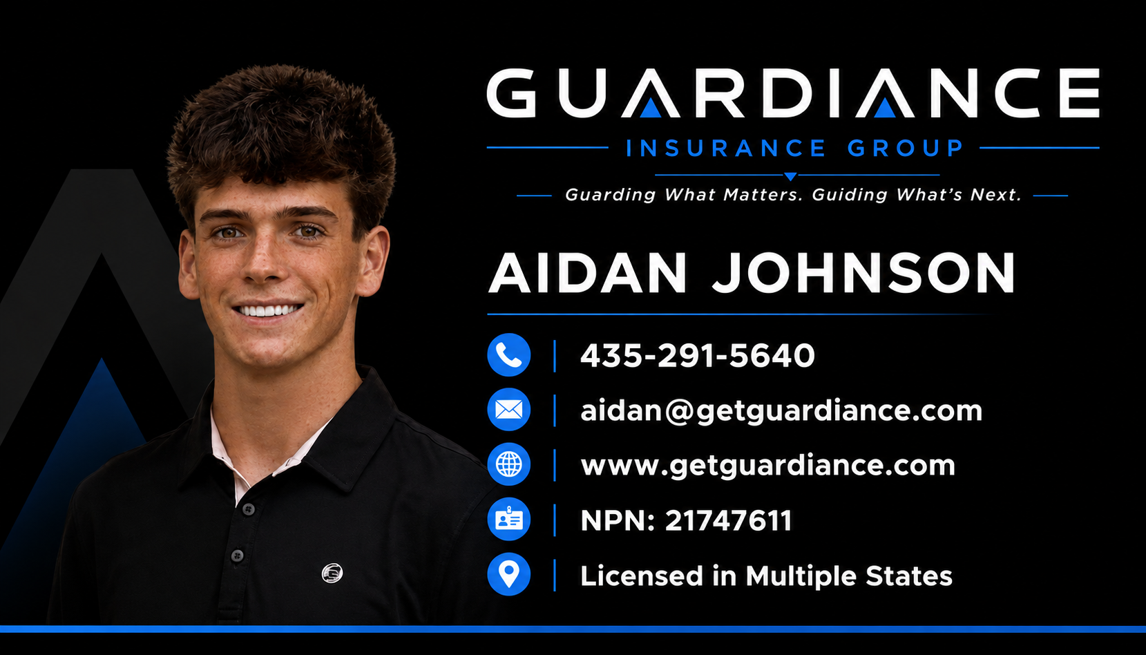 Aidan Johnson — Guardiance Insurance Group business card